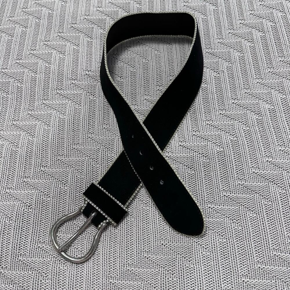 Vintage Sepcoeur black velvet and rhinestone wide belt